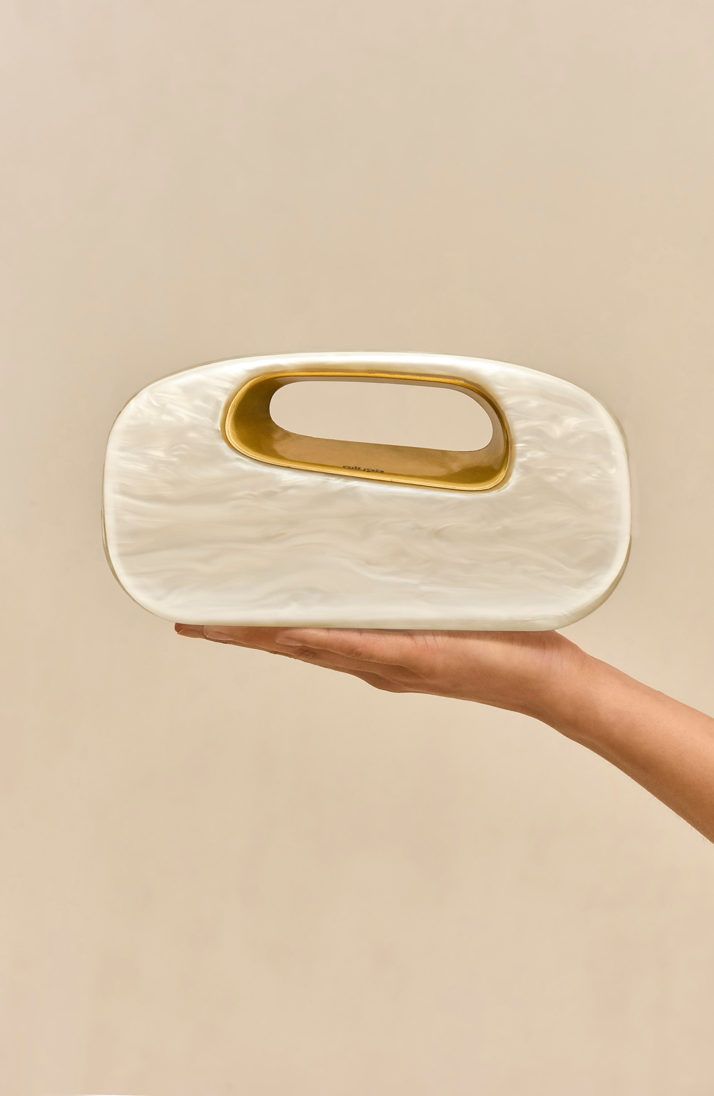 Amara Acrylic Clutch, Alternate, color, IVORY