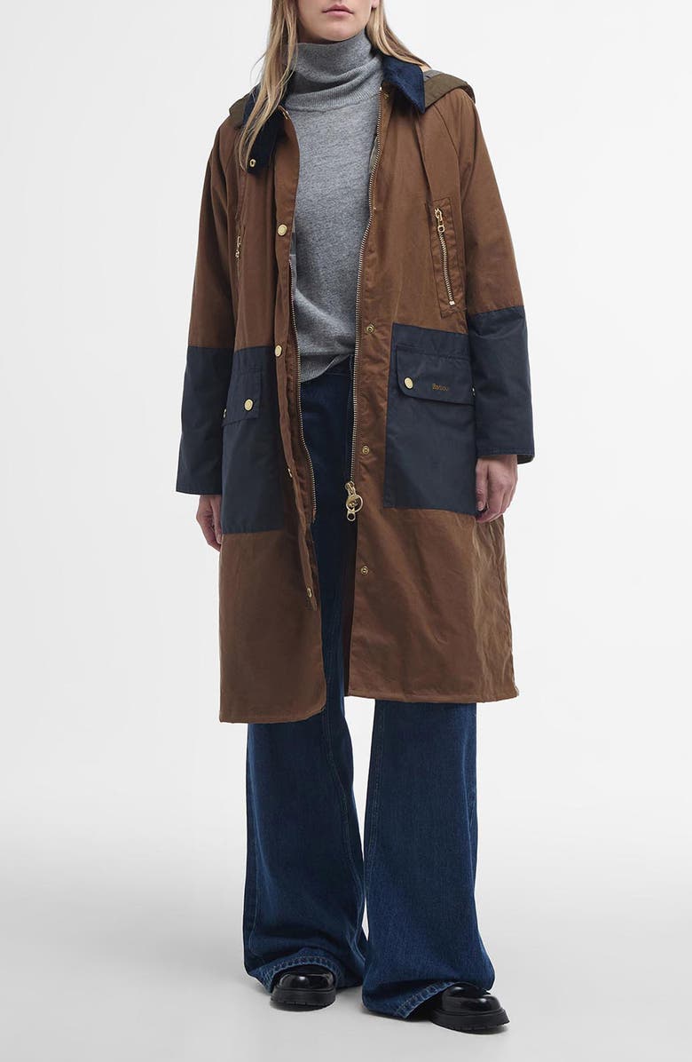 Barbour Carolyn Waxed Cotton Jacket, Main, color, Tan/ Dress Tartan