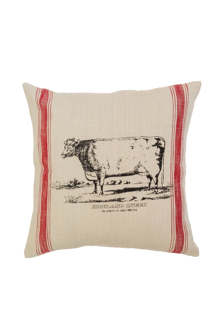 Cow Feed Sack Feed Sack Throw Pillow, 20" x 20", Main, color, Brown