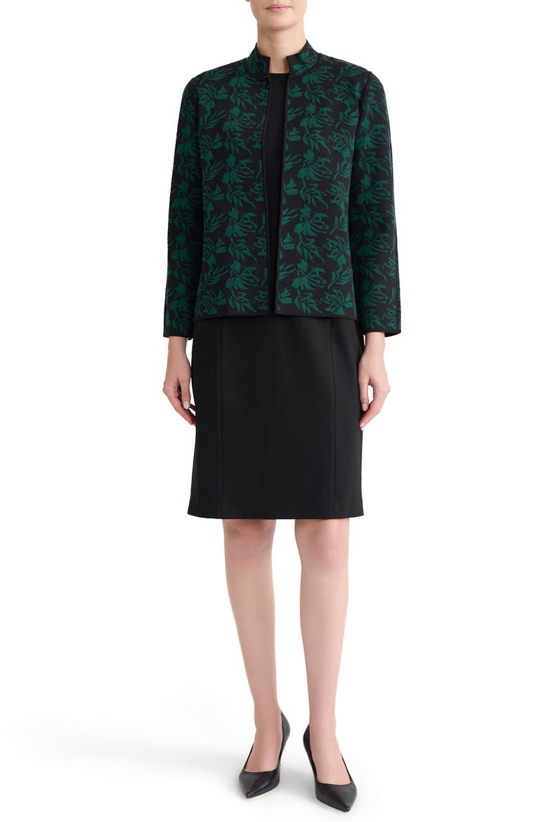 Kissing Front Jacquard Cardigan, Alternate, color, BLACK/ EVERGREEN