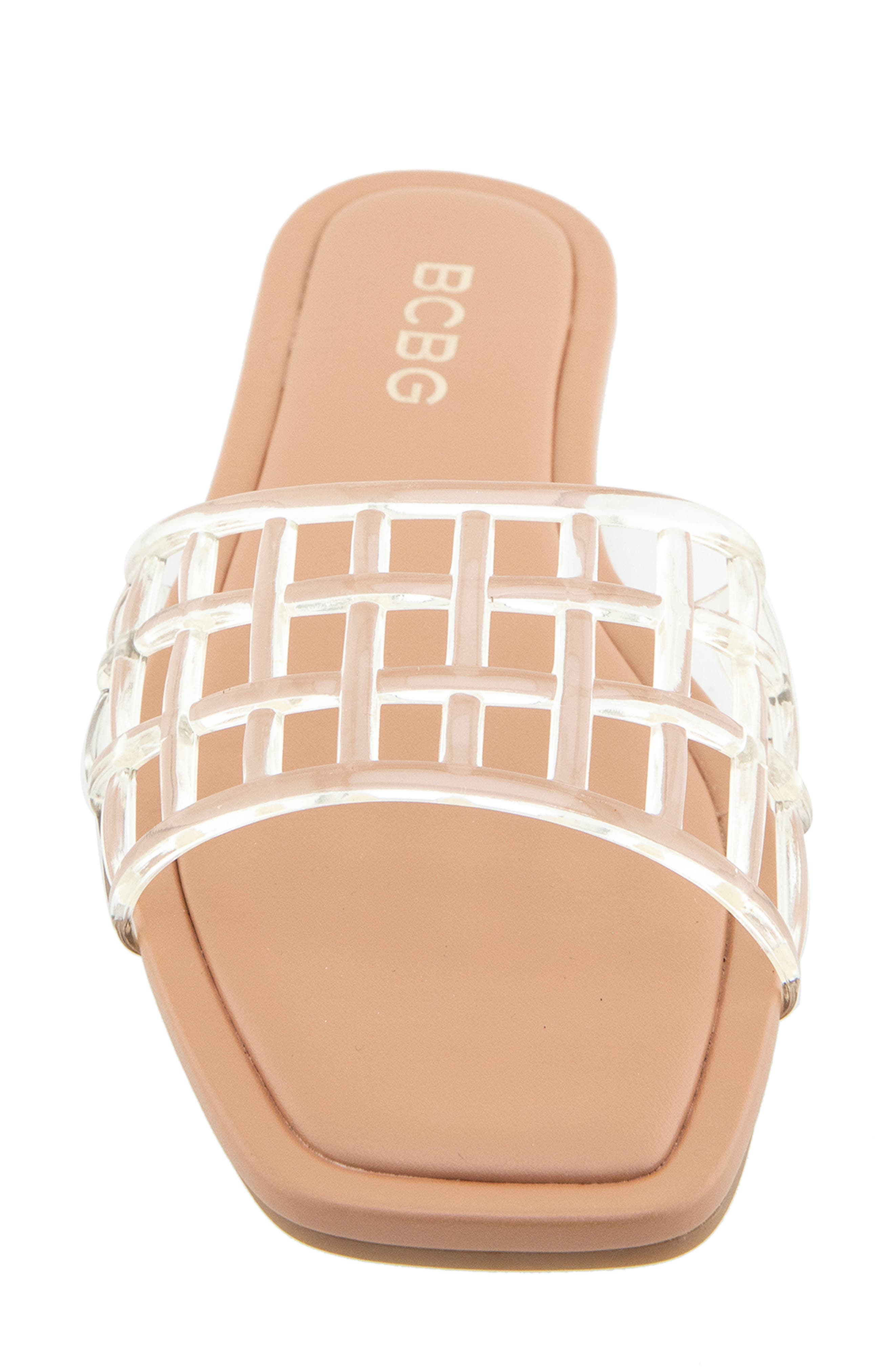 BCBG Maria Clear Slide Sandal, Alternate, color, Clear/ Tan