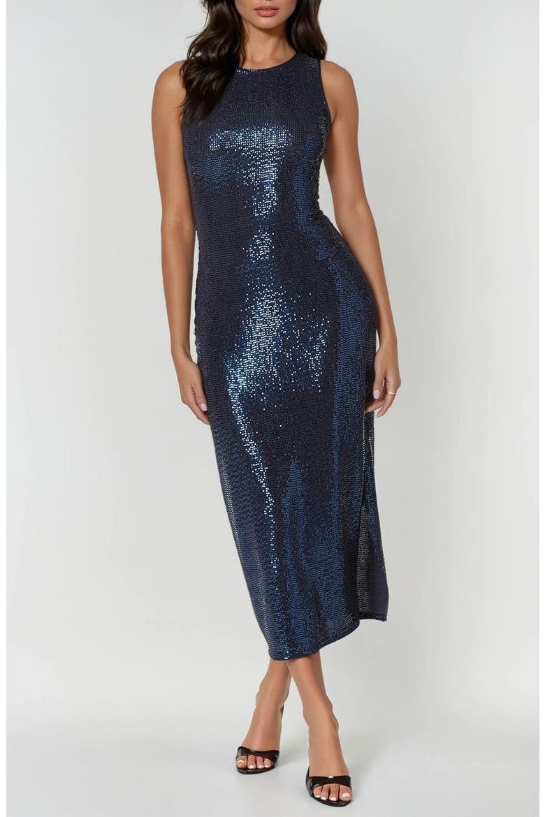 Sequin Midi Dress, Main, color, NAVY