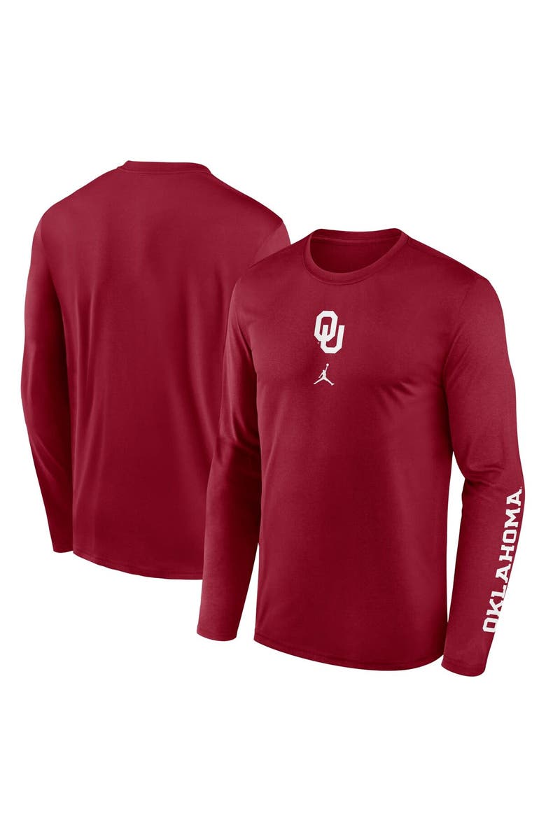Jordan Brand Men's Jordan Brand Crimson Oklahoma Sooners Primetime Center Lockup Two-Hit Legend Long Sleeve T-Shirt, Alternate, color, Crimson