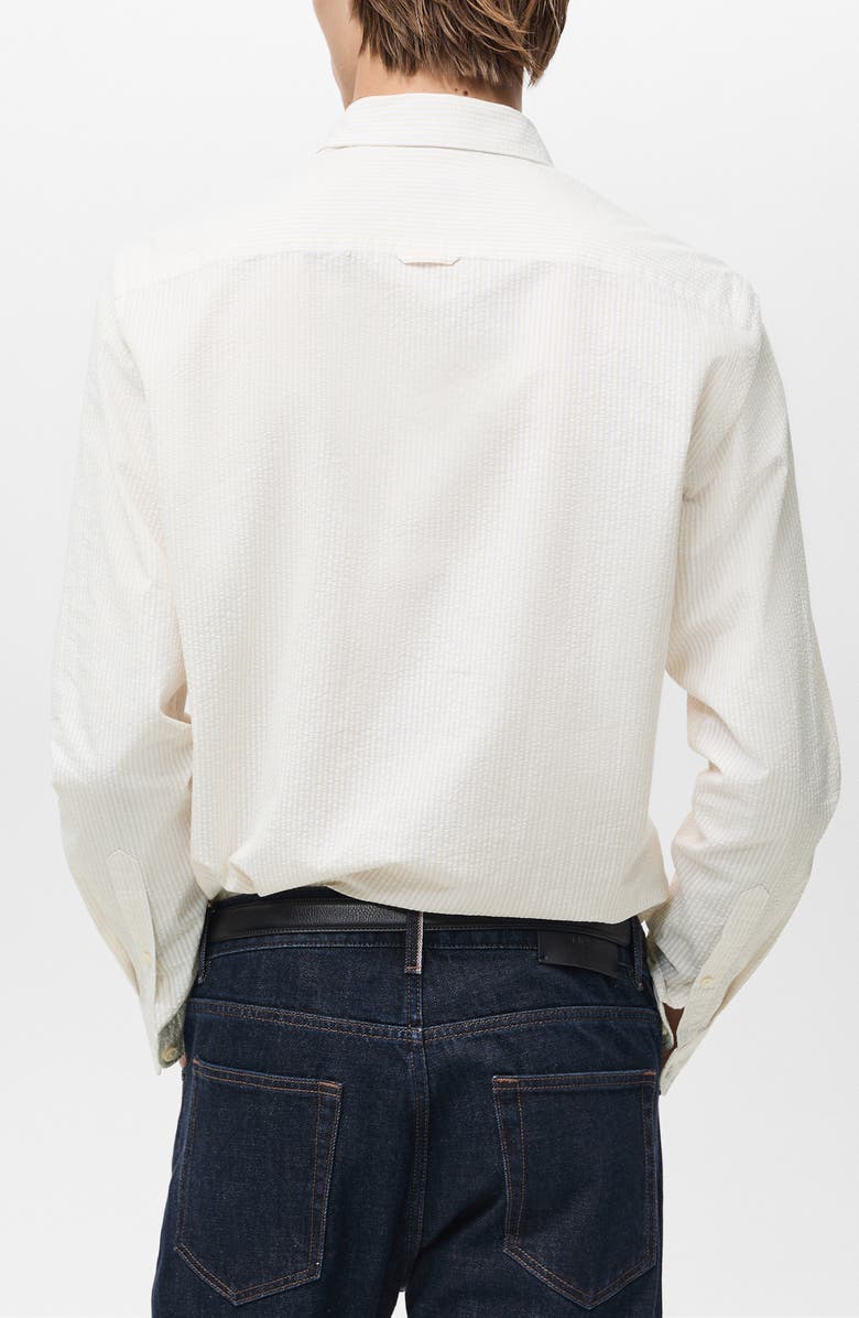 MANGO Regular Fit Stripe Seersucker Button-Up Shirt, Alternate, color, Sand