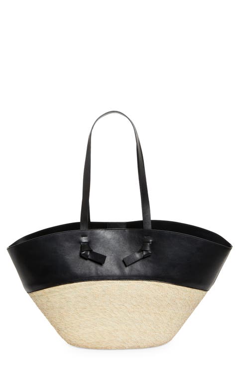 Large Knot Straw & Leather Tote