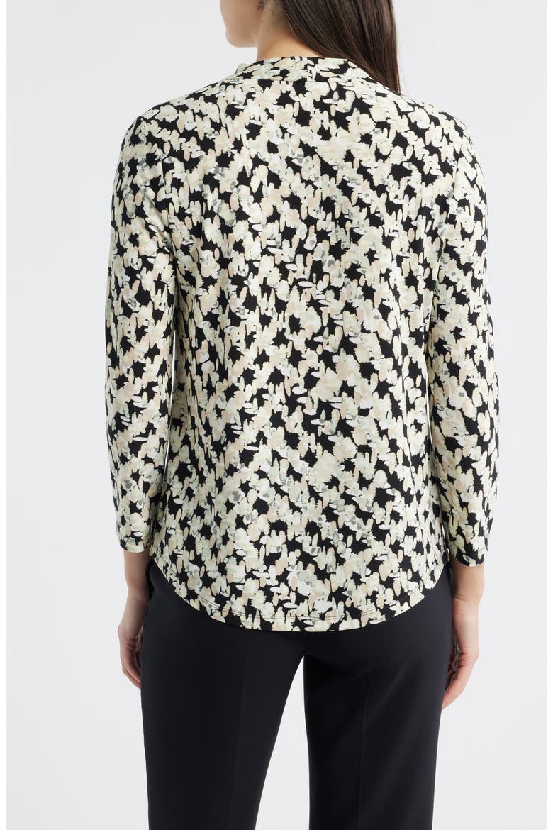 Print Pleat Three-Quarter Sleeve Top, Alternate, color, ANNE BLACK MULTI