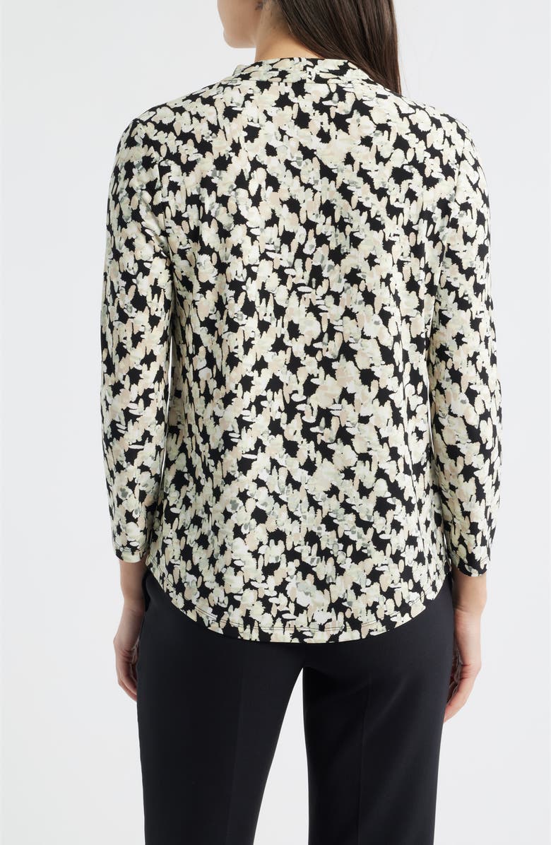 AK ANNE KLEIN Print Pleat Three-Quarter Sleeve Top, Alternate, color, Anne Black Multi
