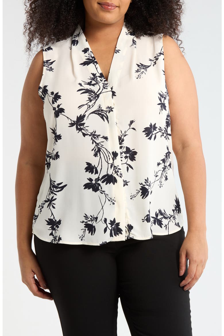 V-Neck Shell, Main, color, IVORY- NAVY AVA BOTANICAL