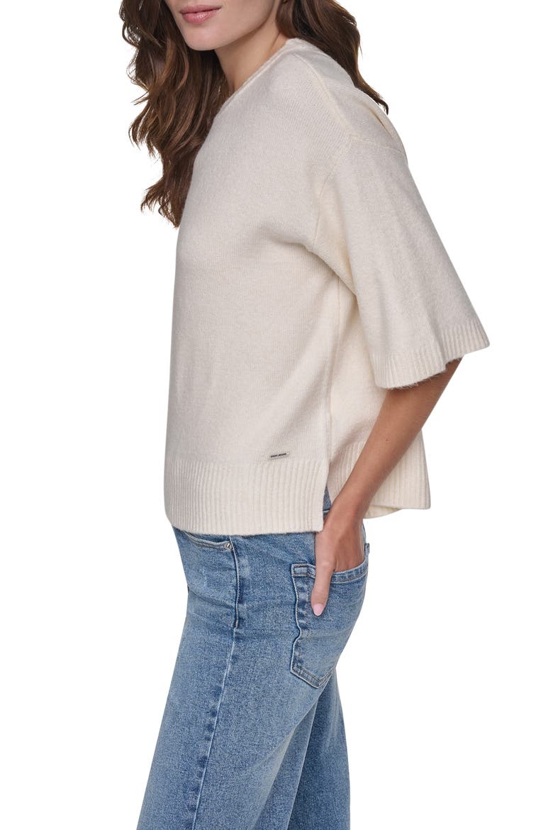 Boxy Short Sleeve Sweater, Alternate, color, EGGNOG