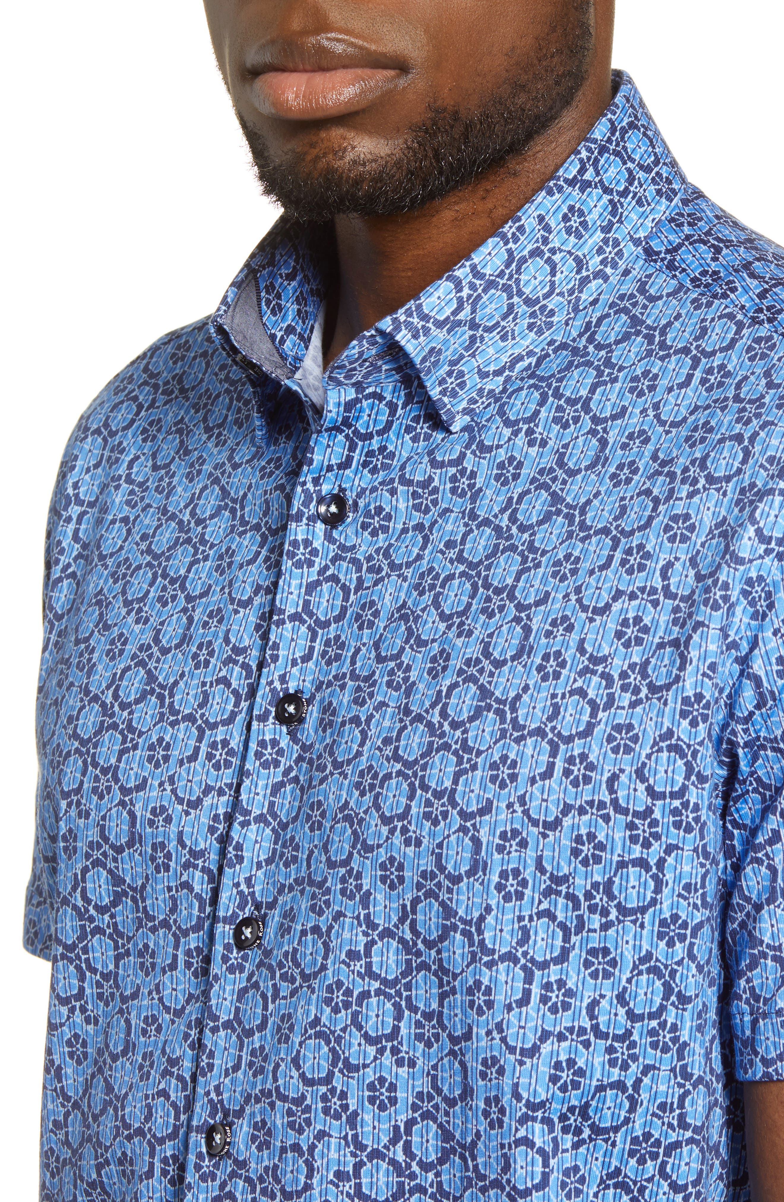 Stone Rose Floral Short Sleeve Button-Up Knit Shirt (Men) | Nordstromrack