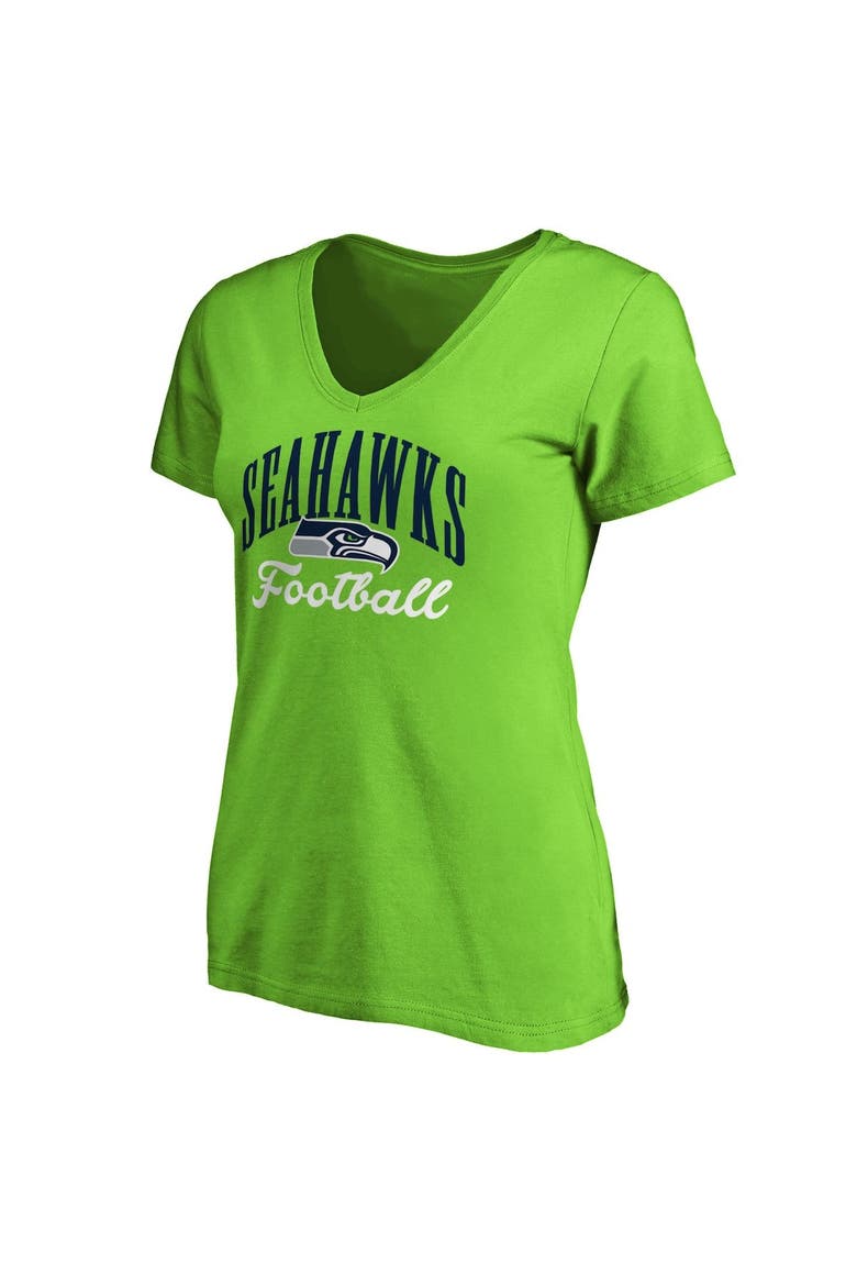 Women's Fanatics Branded Neon Green Seattle Seahawks Team Color Victory Script V-Neck T-Shirt, Alternate, color, Neon Green