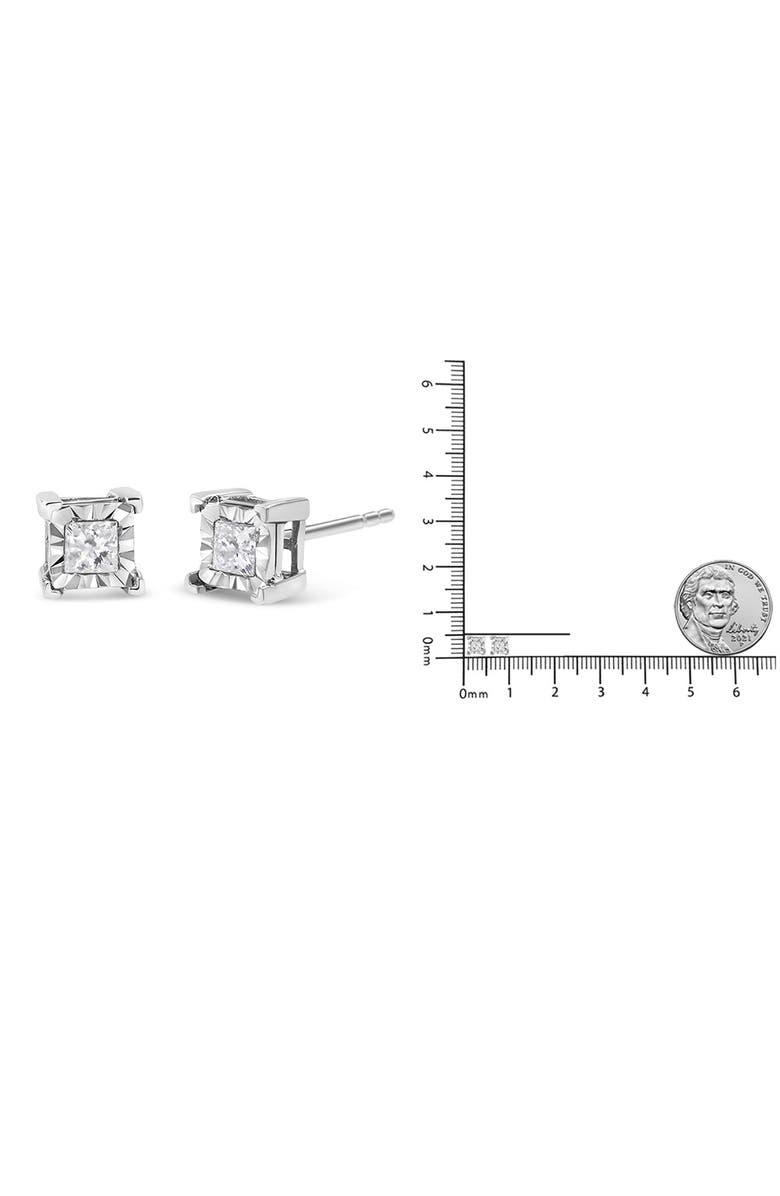 Haus of Brilliance Silver 1.0 Ct Diamond Miracle Princess Solitaire Stud Earrings, Alternate, color, White