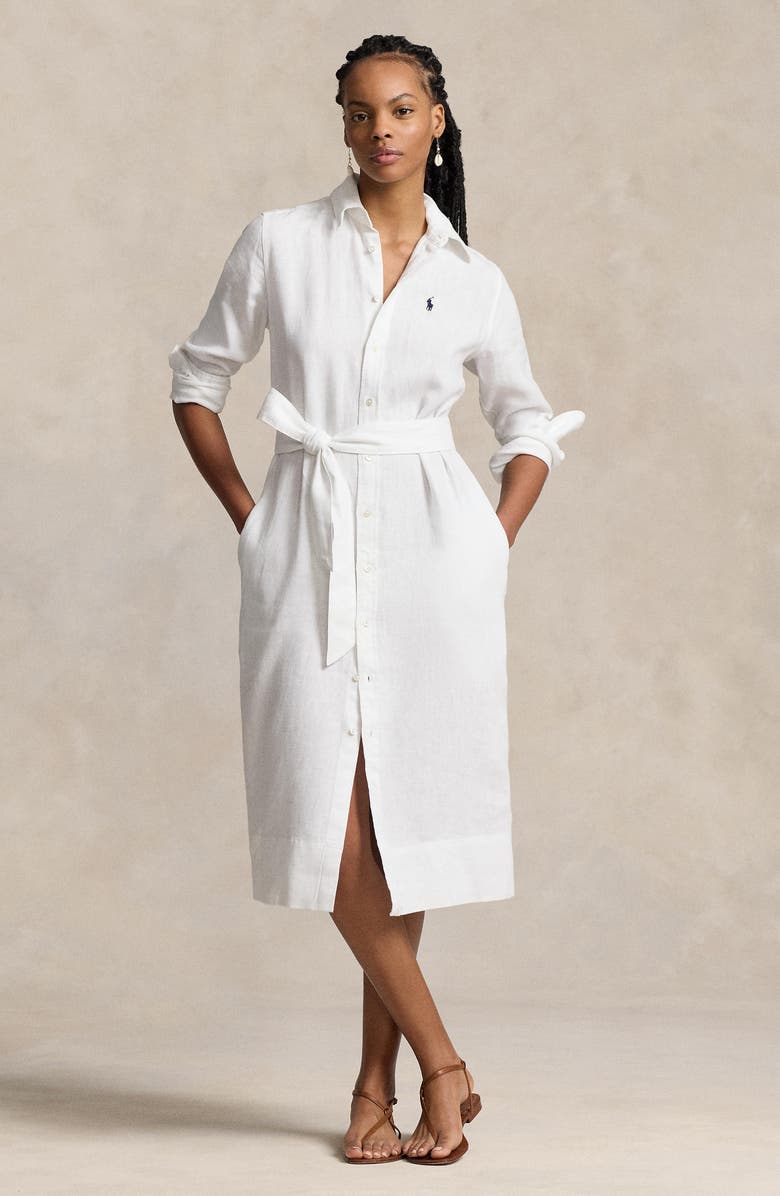 Polo Ralph Lauren Belted Long Sleeve Linen Shirtdress, Alternate, color, 