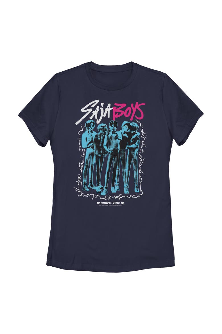 Women's KPop Demon Hunters Saja Boys Portrait  Graphic T-Shirt, Main, color, Navy Blue