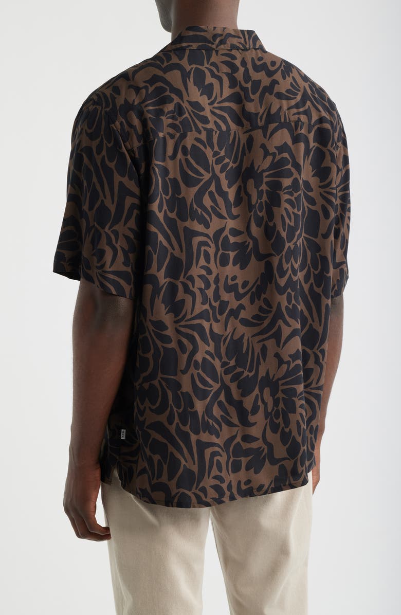 Wax London Didcot Abstract Floral Camp Shirt, Alternate, color, Black / Brown