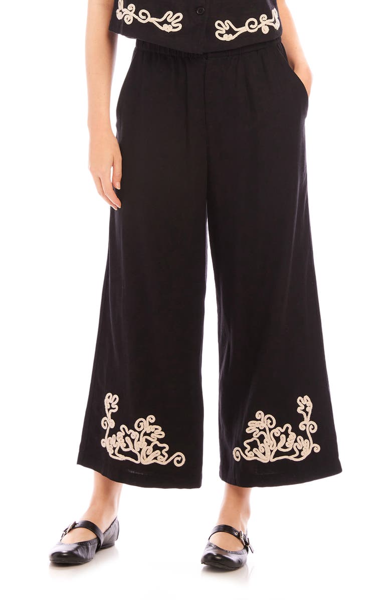 FIFTEEN TWENTY Mason Rope Stitch Linen Blend Ankle Pants, Main, color, Black/ Cream
