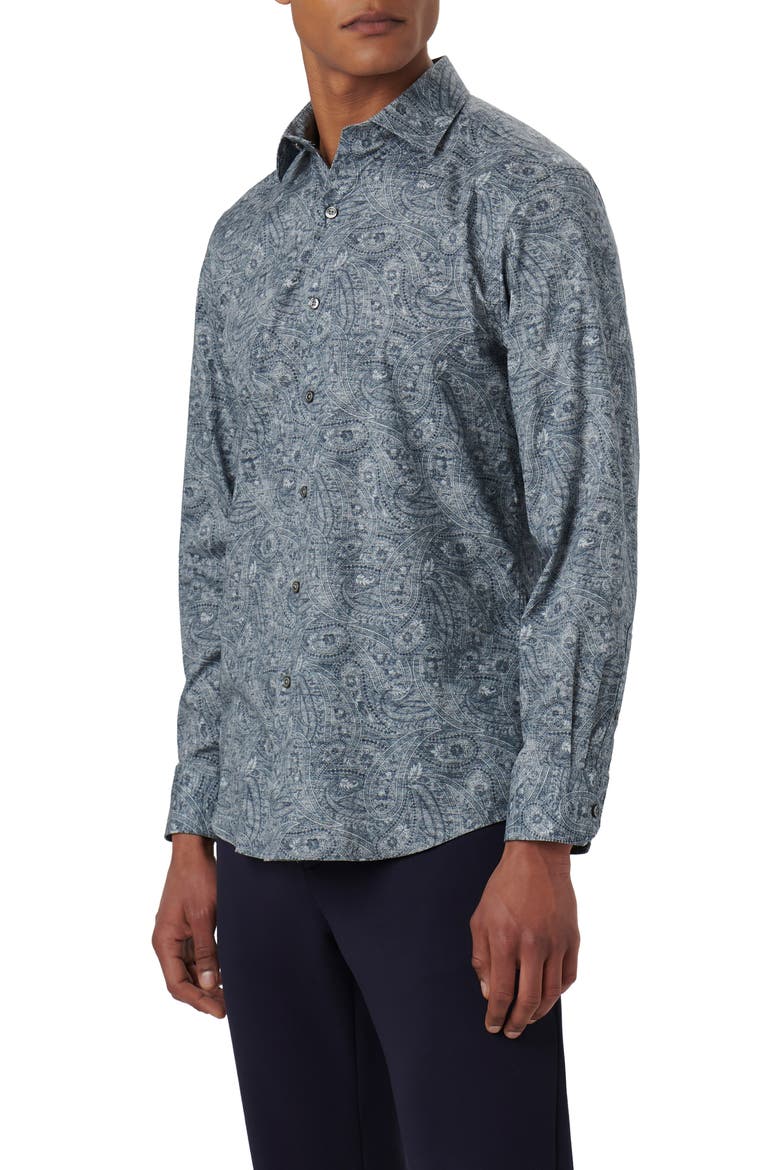 Axel Paisley Print Stretch Cotton Button-Up Shirt, Alternate, color, CEMENT