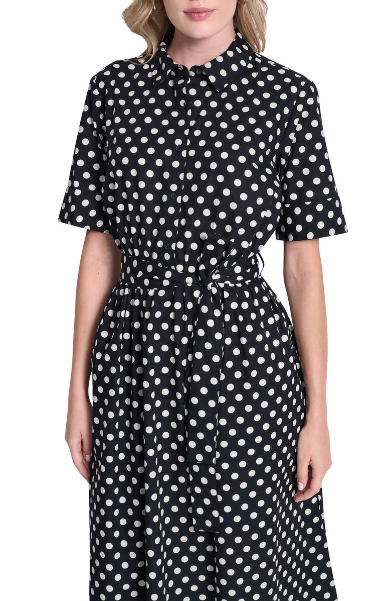 DKNY Tie Waist Shirtdress, Alternate, color, Spring Nvay/ Ivy