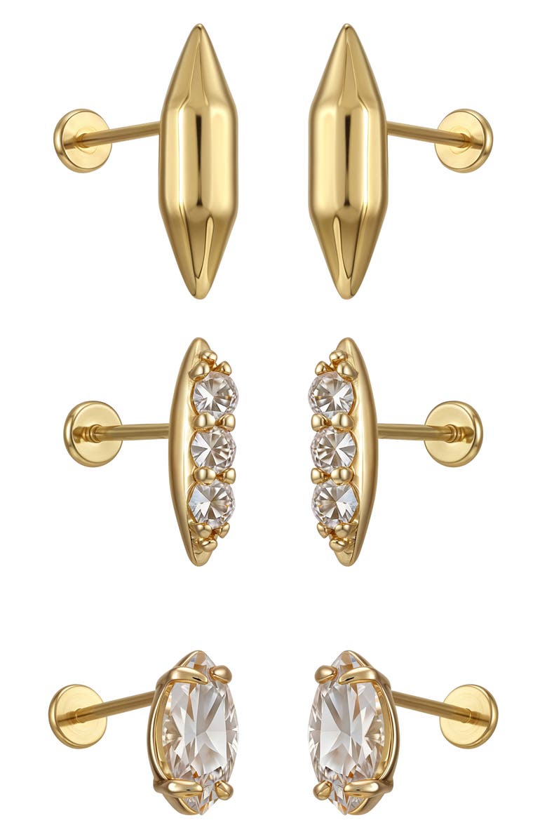 Vince Camuto Set of 3 Assorted Stud Earrings, Alternate, color, Gold