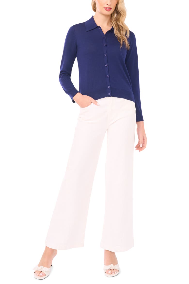 Collared Cotton Blend Cardigan, Alternate, color, OCEAN CAVERN