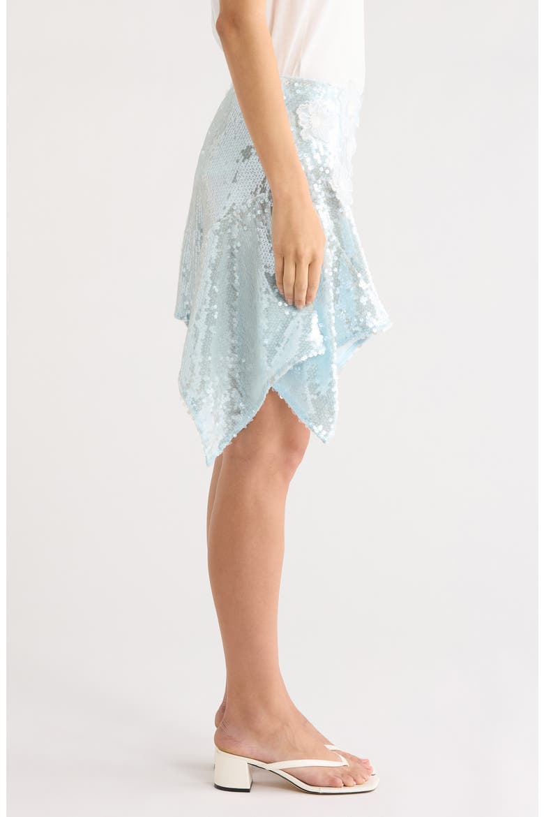 Floral Appliqué Handkerchief Hem Miniskirt, Alternate, color, ICE BLUE
