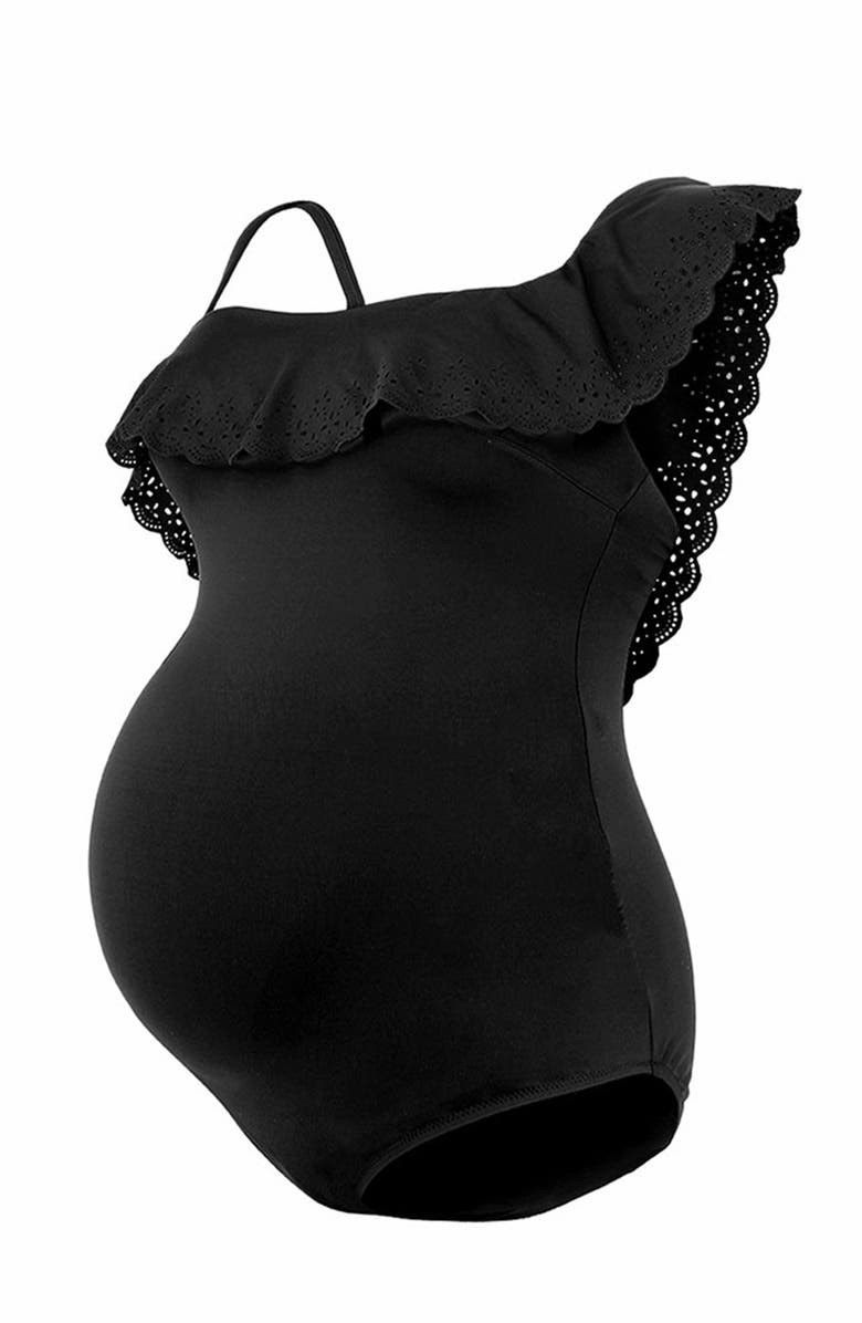Cache Coeur Bloom maternity swimsuit, Alternate, color, Black