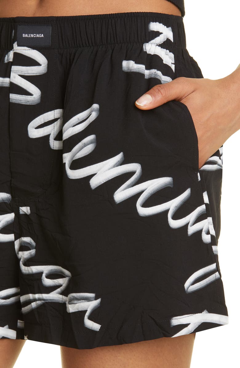 Balenciaga Women's Scribble Print Logo Shorts, Alternate, color, 