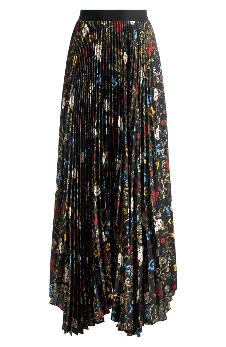 Alice + Olivia Katz Pleated Maxi Skirt, Alternate, color, Tapestry Trails/ Black
