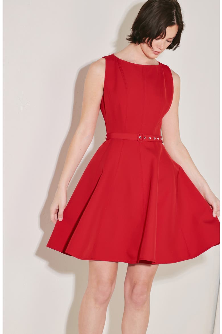 Belted Bateau Neck Minidress, Alternate, color, RED