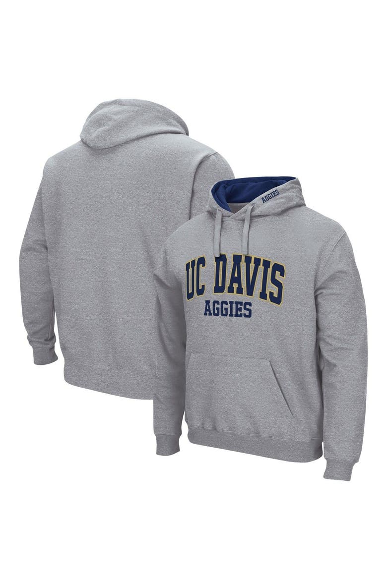 Men's Colosseum Heathered Gray UC Davis Aggies Arch and Logo Pullover Hoodie, Main, color, Heather Gray