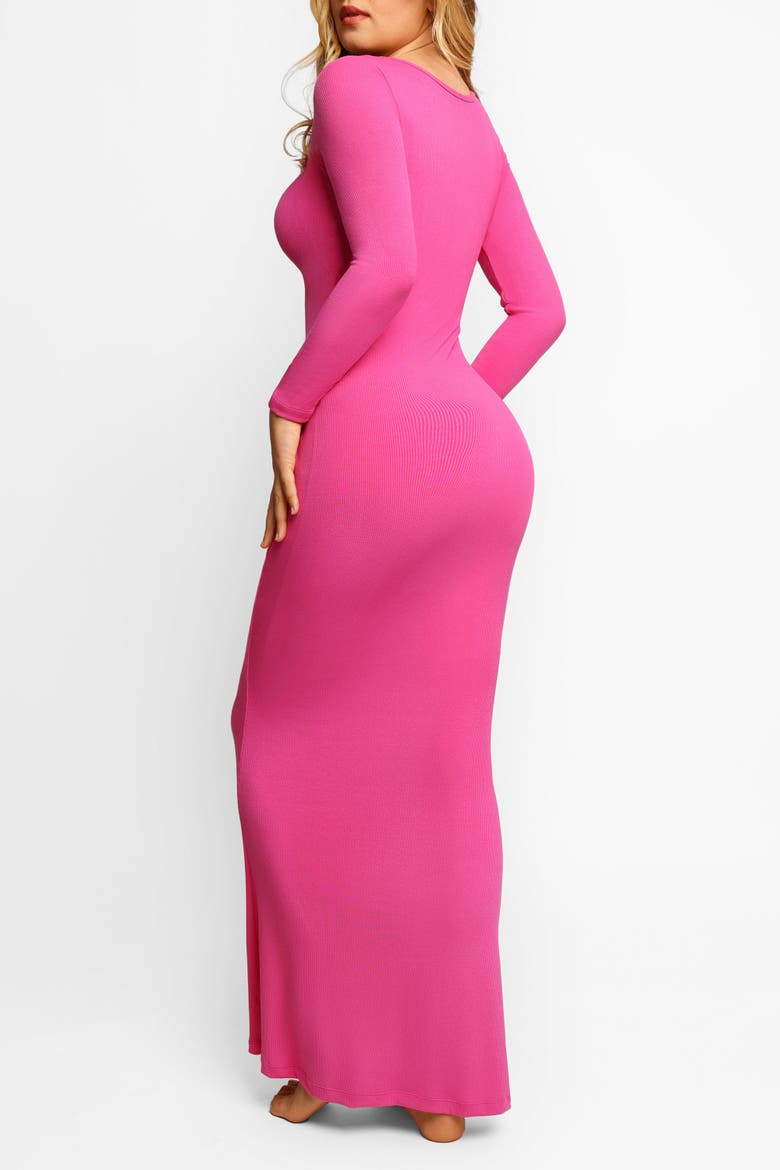 Shapewear Square Neck Long Sleeve Slimming Modal Maxi Dress, Alternate, color, Blush