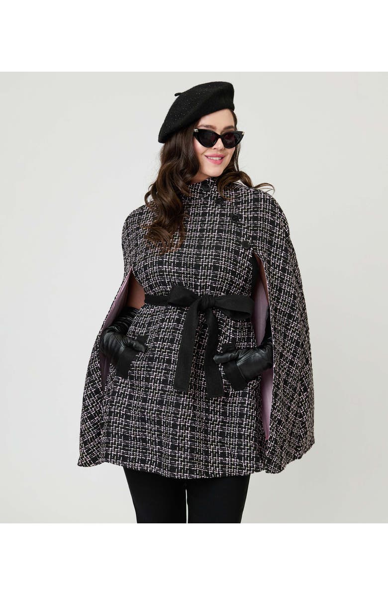 Smak Parlour Savile Row Cape Coat, Alternate, color, Black & White Tweed