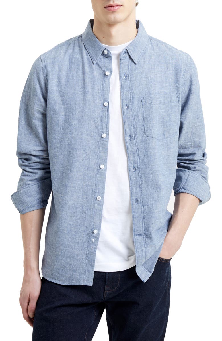 French Connection Cotton & Linen Chambray Button-Up Shirt, Main, color,