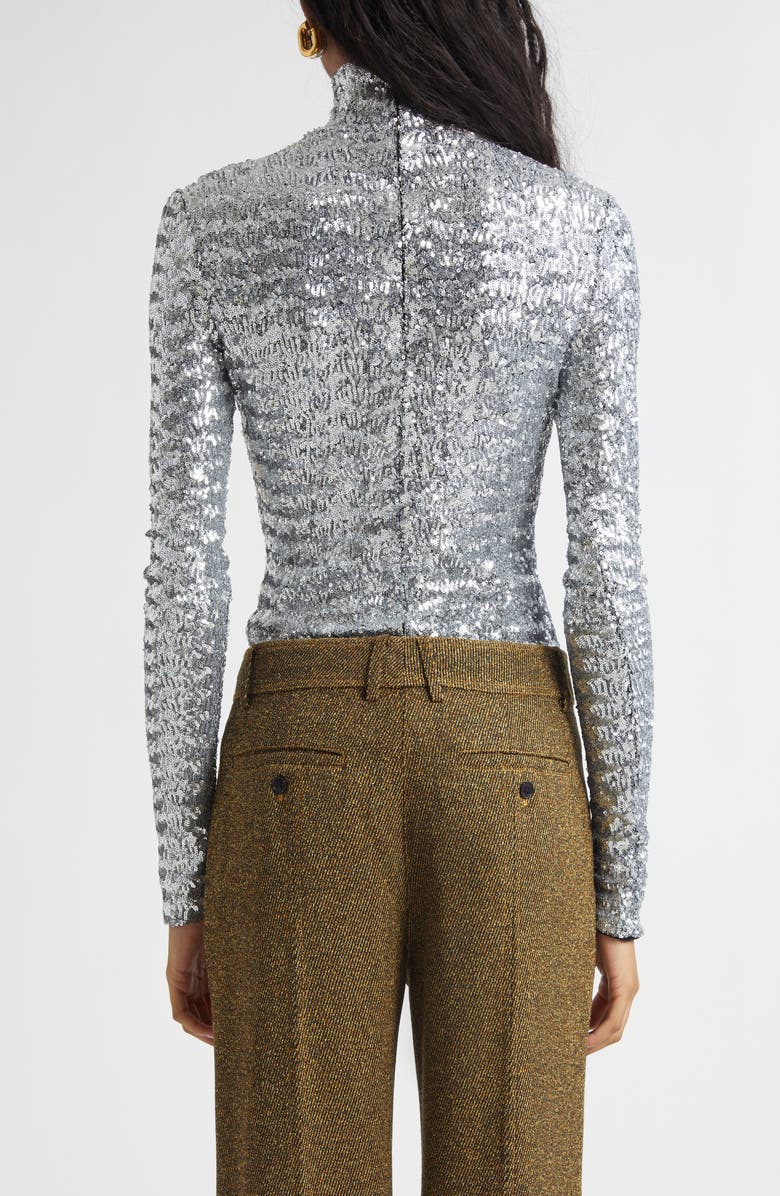 Rabanne Sequin Turtleneck Top, Alternate, color, Silver