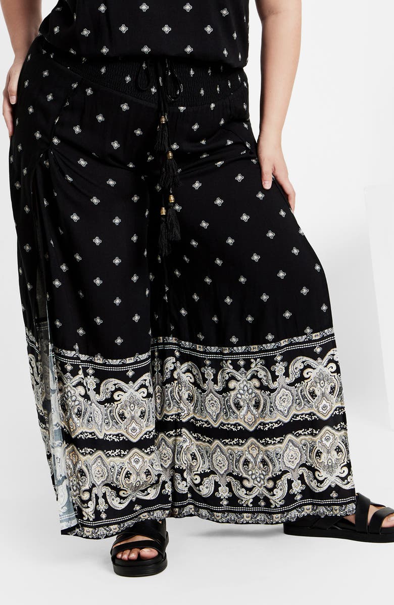 City Chic Sky Print Wide Leg Pants, Main, color, Black Wild Love