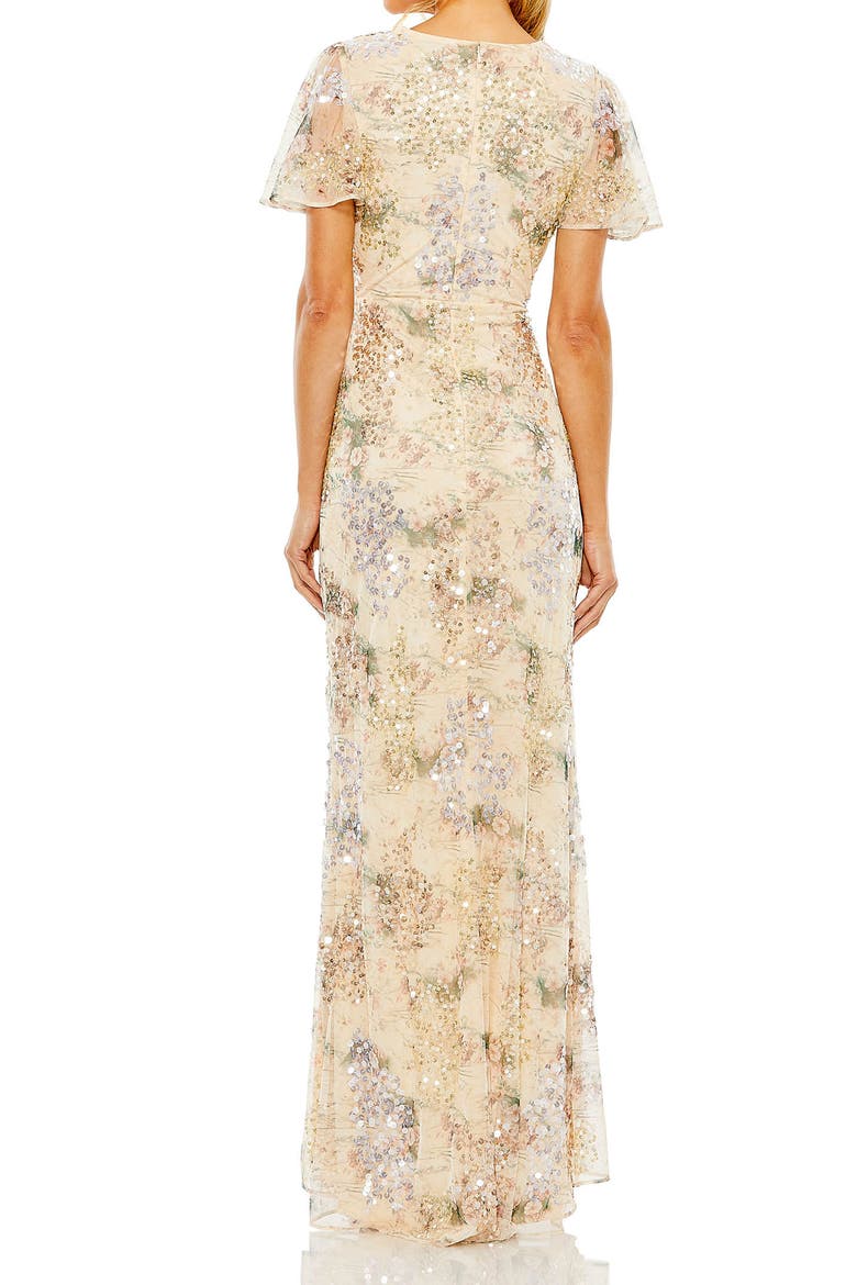 Embellished Butterfly Sleeve Faux Wrap Gown, Alternate, color, Champagne