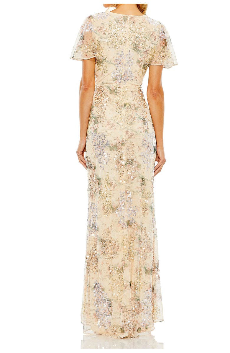 Mac Duggal Embellished Butterfly Sleeve Faux Wrap Gown, Alternate, color, Champagne