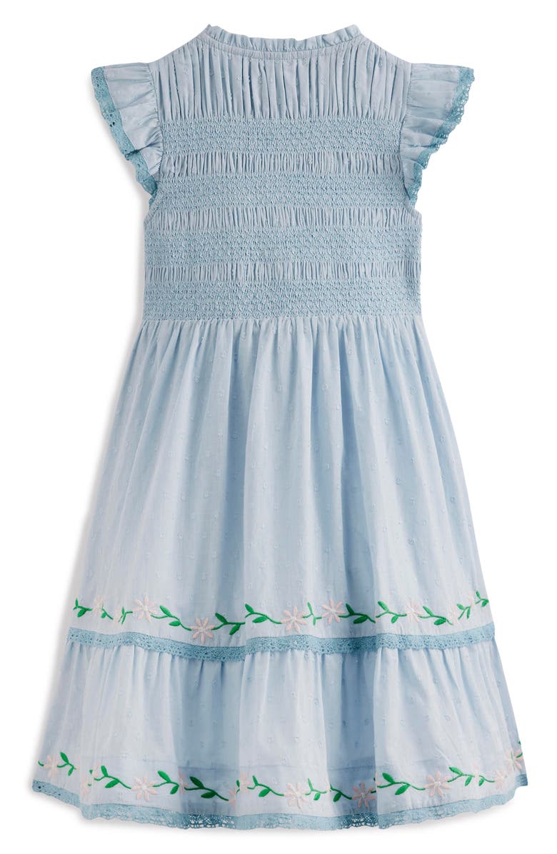 Mini Boden Kids' Embroidered & Smocked Dress, Alternate, color, Misty Blue