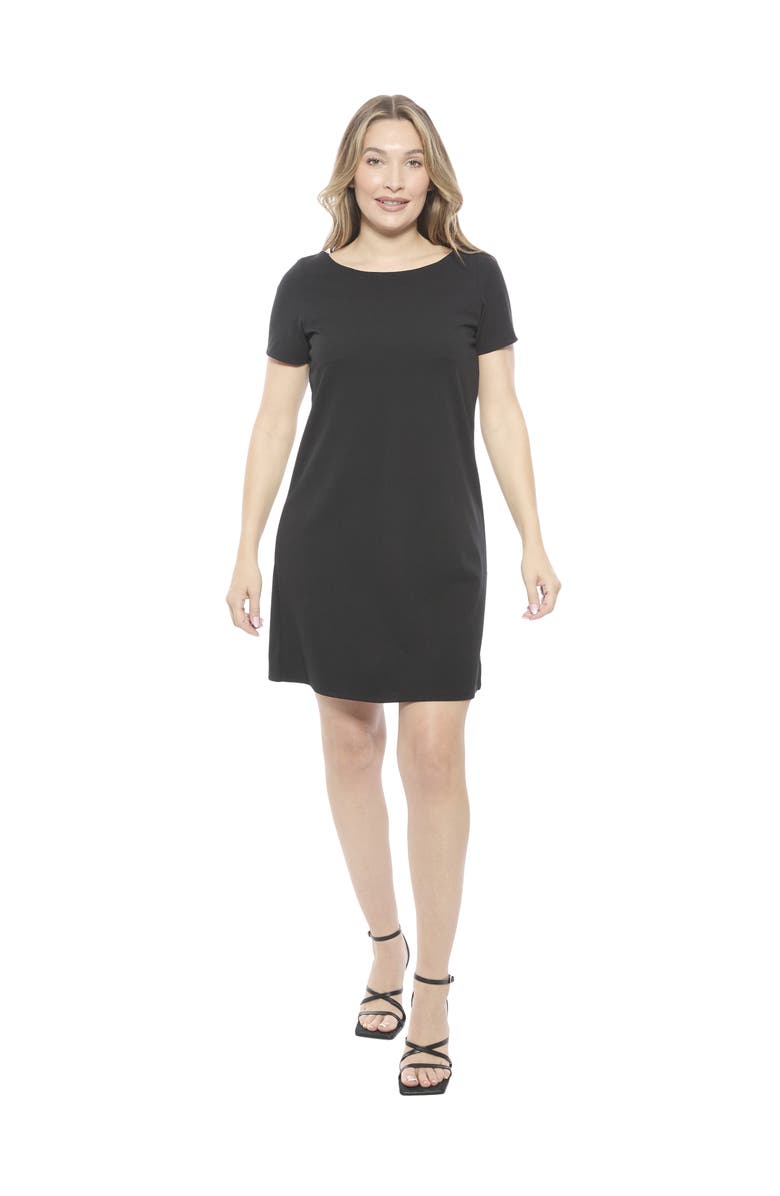 24seven Comfort Apparel Womens Short Sleeve Round Neck Mini Shift Dress, Main, color, Black