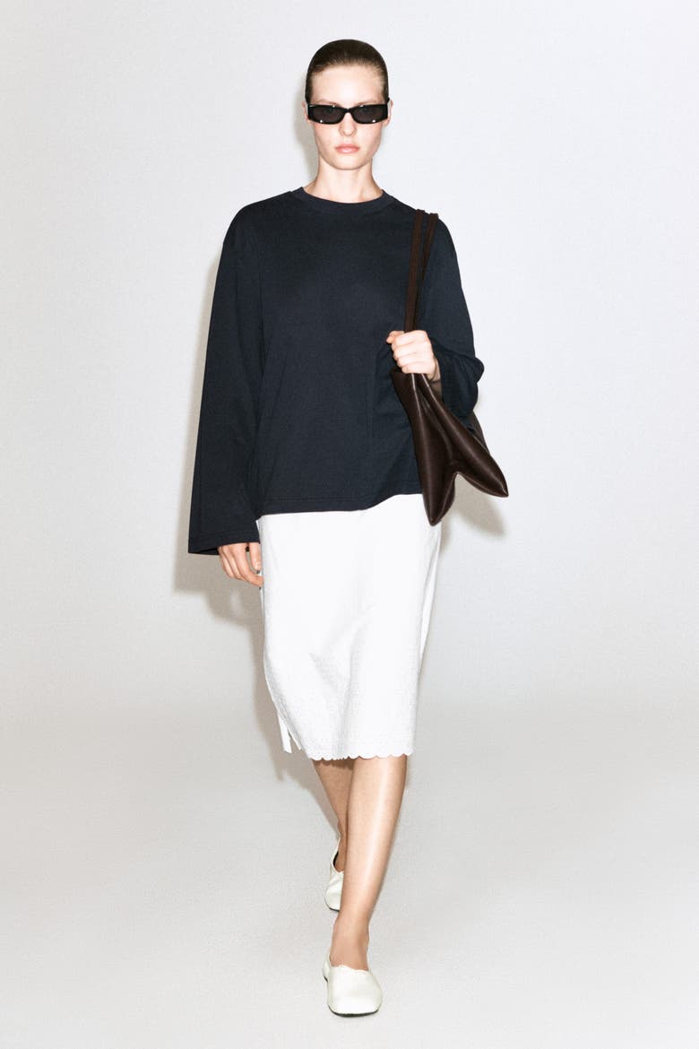 Brushed-Cotton Long-Sleeved T-Shirt, Alternate, color, BLACK