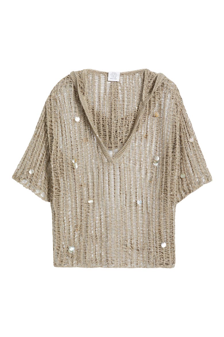 Aaliyah Sequin Open Stitch Hooded Sweater, Alternate, color, GRAY