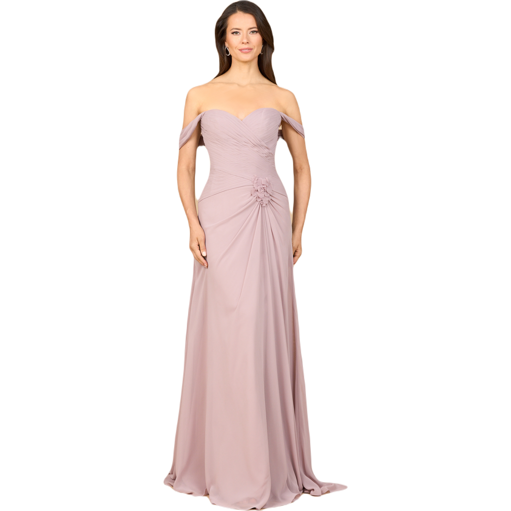Lara New York Off Shoulder Chiffon Dress In Dusty Rose