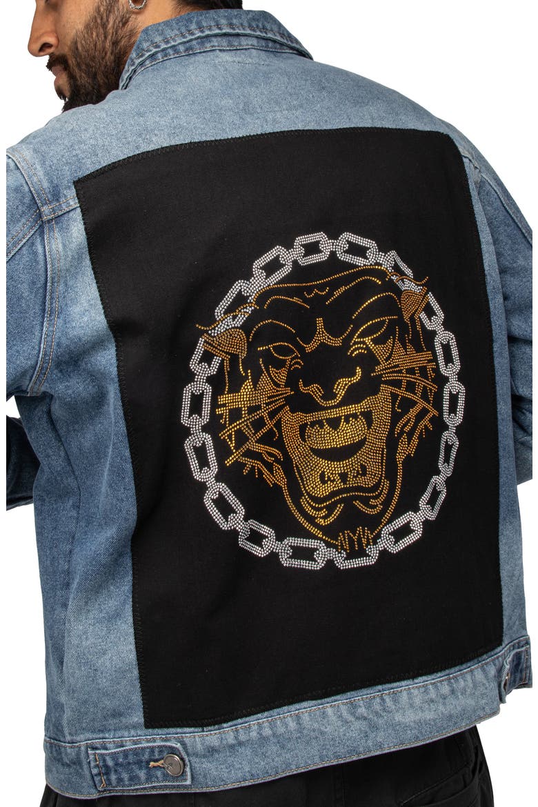 Tiger Chain Patch Denim Jacket, Alternate, color, LIGHT BLUE