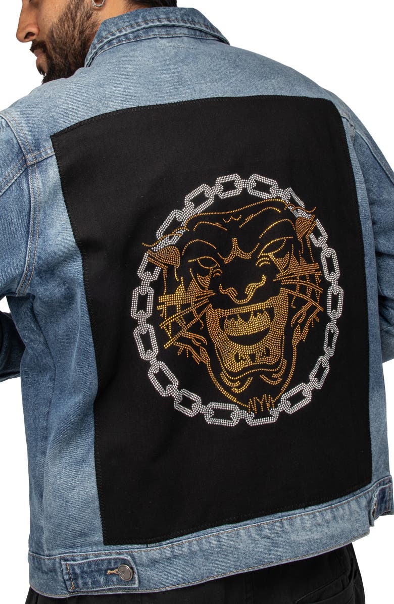 XRAY Tiger Chain Patch Denim Jacket, Alternate, color, 