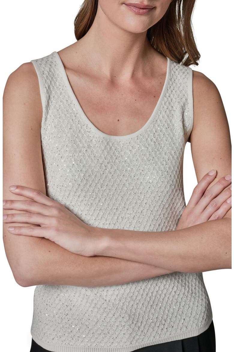 Novelty Sequin Scoop Neck Cotton Blend Camisole, Alternate, color, CREAM
