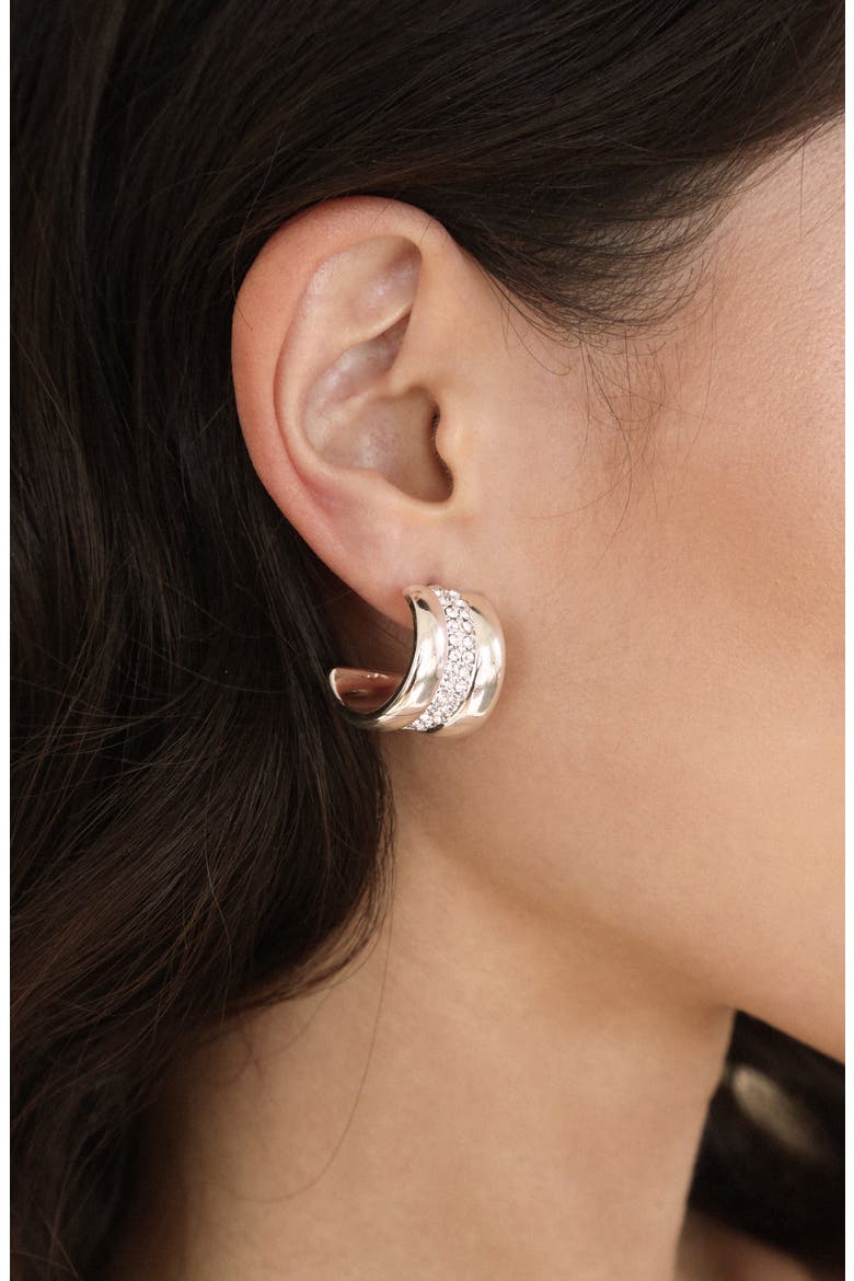 Pavé Center Hoop Earrings, Alternate, color, SILVER