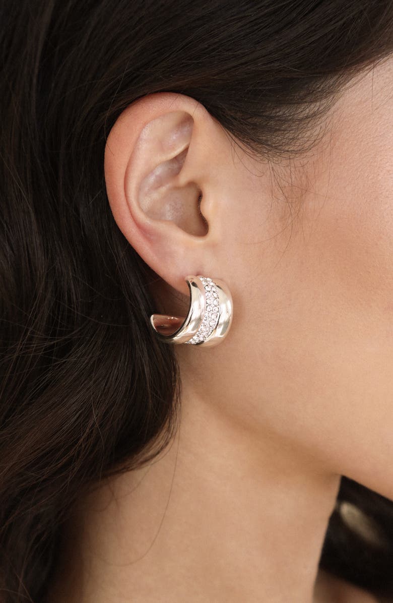 Ettika Pavé Center Hoop Earrings, Alternate, color, Silver