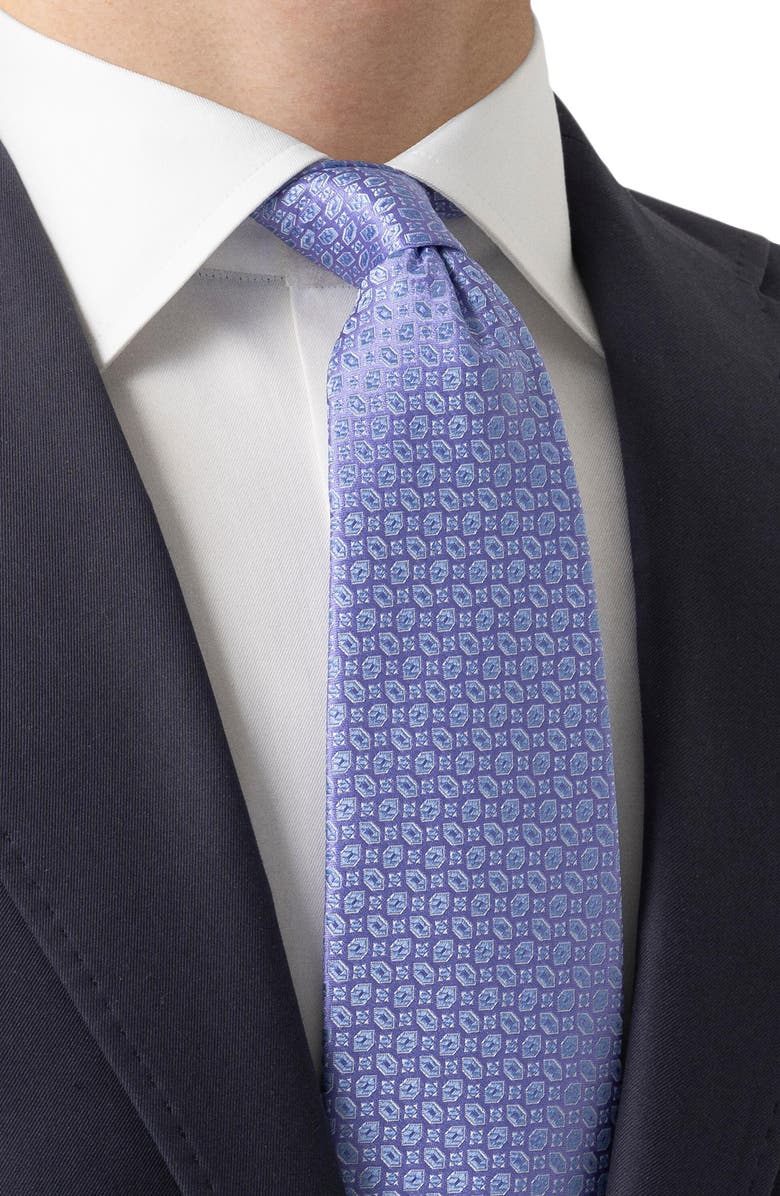 Eton Pastel Purple Geometric Jacquard Silk Tie, Alternate, color,