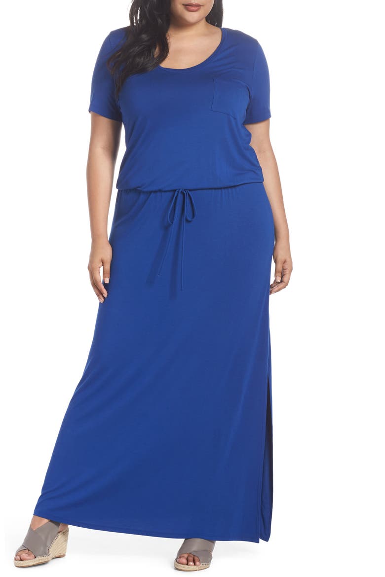 Knit Drawstring Waist Maxi Dress, Main, color, BLUE MAZARINE