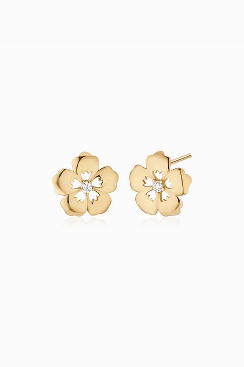 14K Yellow Gold Sakura Studs